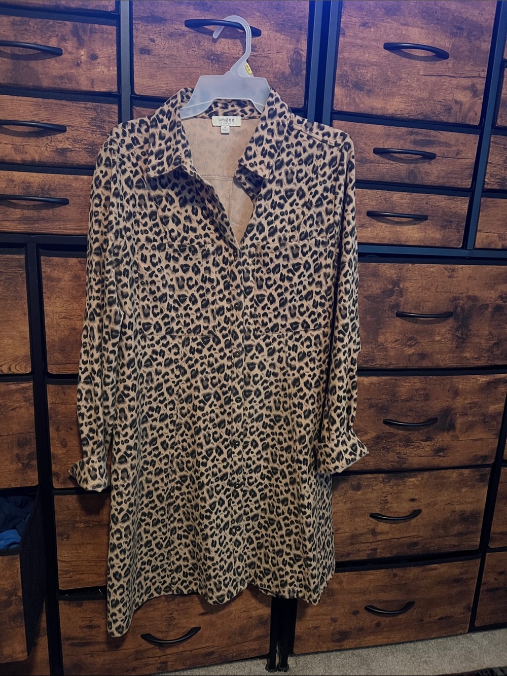 Leopard Print Shirt Dress - Beige/Black